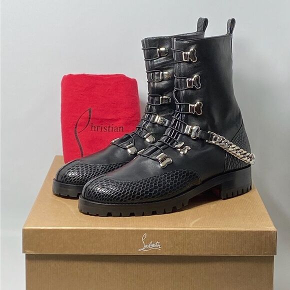 Christian Louboutin Horse Chain-Trimmed Leather Combat Boots size 37 - Picture 12 of 14